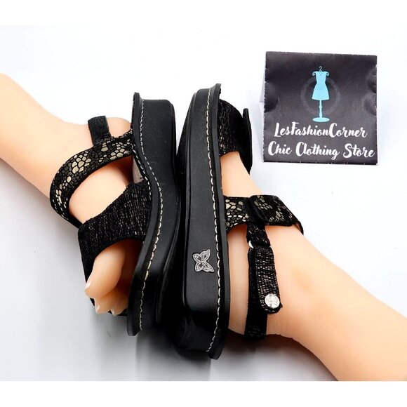 Alegria Womens Black Metallic Detailing Leather Verona Pewter Mosaic Sz 8.5 2319 - Picture 11 of 16